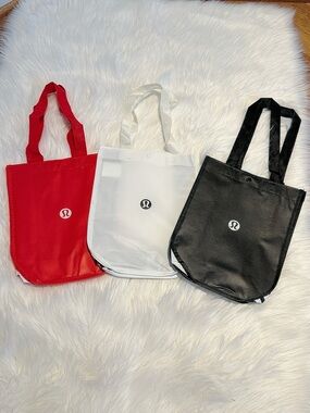 Set of 3 Lululemon Small Reusable Tote Bag Trio Black Red White